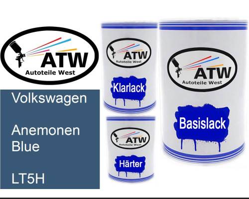 Volkswagen, Anemonen Blue, LT5H: 500ml Lackdose + 500ml Klarlack + 250ml Härter - Set, von ATW Autoteile West.